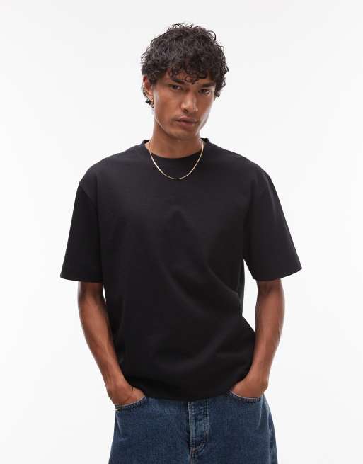 Topman - T-shirt coupée carrée en tissu épais - Noir