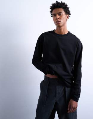 Topman - T-shirt court décontracté à manches longues - Noir