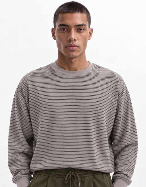 Topman t-shirt crop à manches longues coupe relaxed à rayures gris, 9 de 10