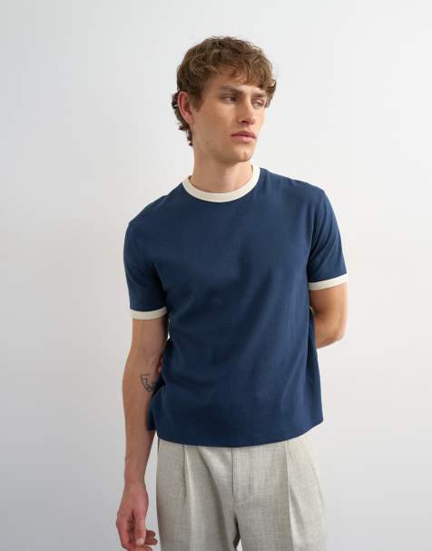 Topman - T-shirt crop top classique à bords contrastants - Bleu marine - view 1