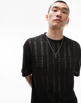 Topman festival oversized crochet t-shirt in black - ASOS Price Checker