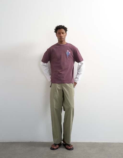 Topman - T-shirt décontracté à broderie fleurs sur le devant et au dos - Violet, 3 de 5