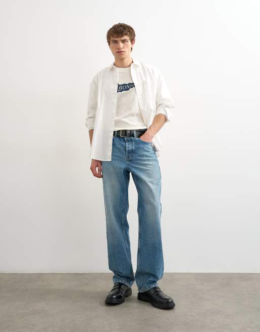 Topman - T-shirt décontracté à écusson drapeau « Bonjour » - Écru, 4 de 5