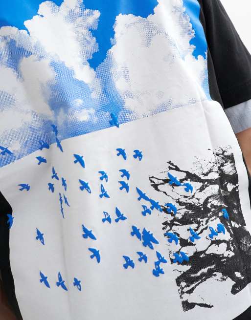 Topman - T-shirt décontracté à imprimé oiseaux sur le devant et au dos - Noir, 5 de 5