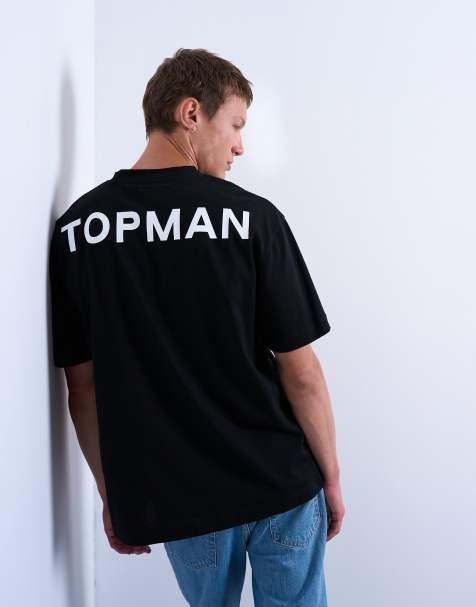 Topman - T-shirt décontracté à imprimé Topman à l'avant et au dos - Noir - view 1