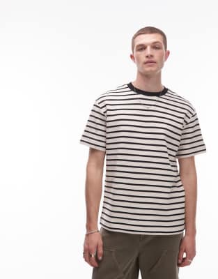 Topman - T-shirt décontracté à rayures - Blanc-Noir