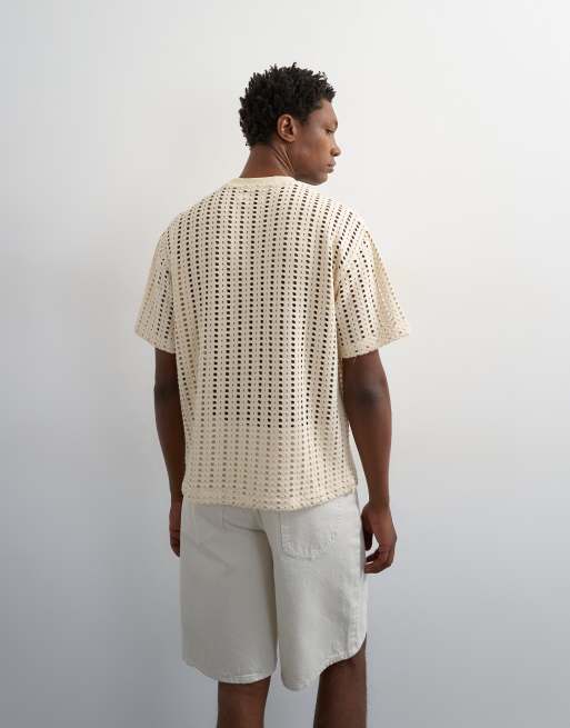 Topman - T-shirt décontracté au crochet - Écru, 4 de 5