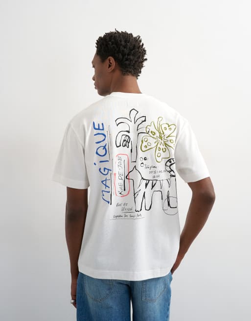 Topman - T-shirt décontracté avec broderie sur le devant et au dos - Écru, 2 de 5