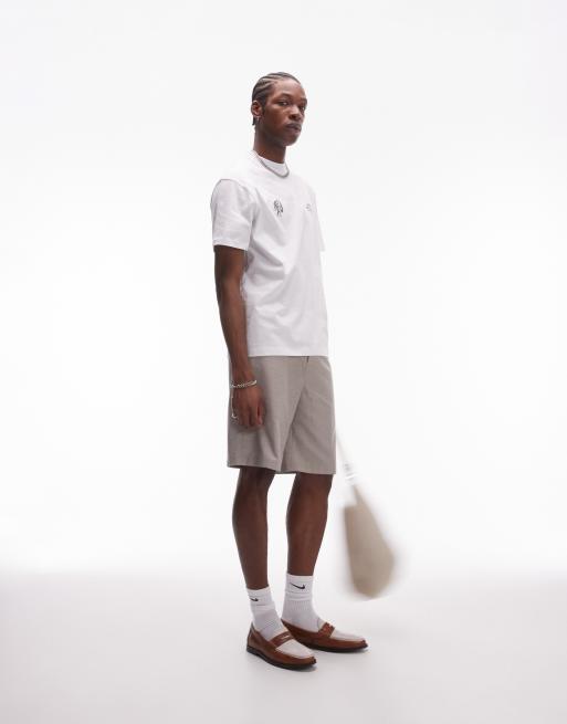 Topman - T-shirt décontracté avec imprimé Hôtel Côte d'Azur style aquarelle devant et au dos - Blanc, 3 de 4