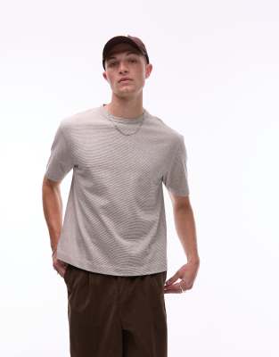 Topman - T-shirt écru squadrata a righe sottili - view 1
