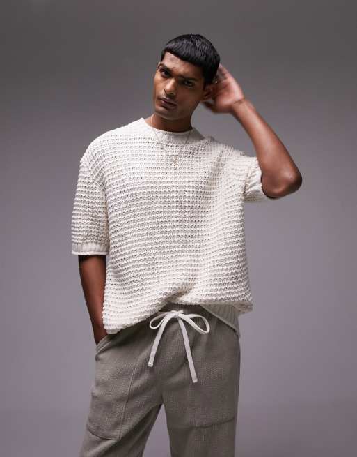 Topman - T-shirt en maille au crochet - Écru