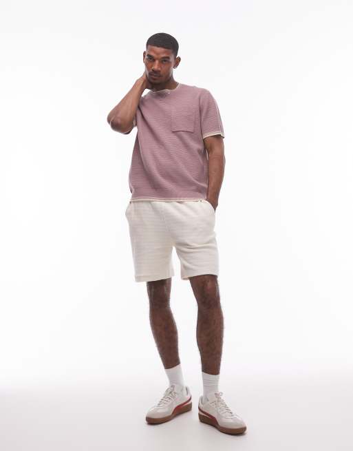 Topman - T-shirt en maille ottoman avec col et ourlet à liserés - Mauve, 4 de 4
