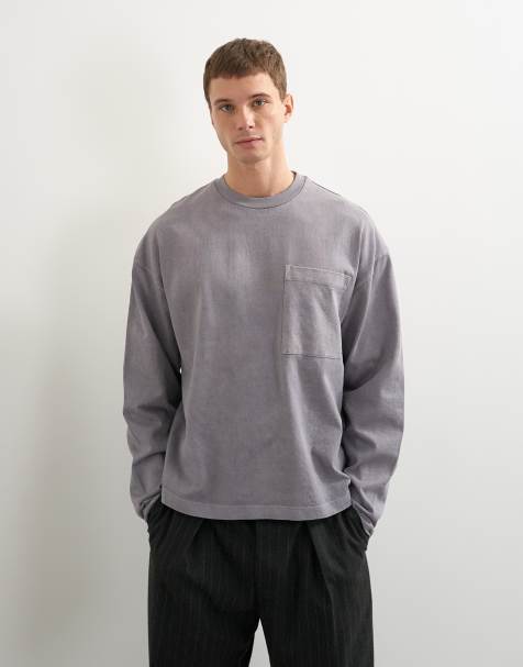 Topman t-shirt épais à manches longues coupe décontractée, mink délavé - view 1