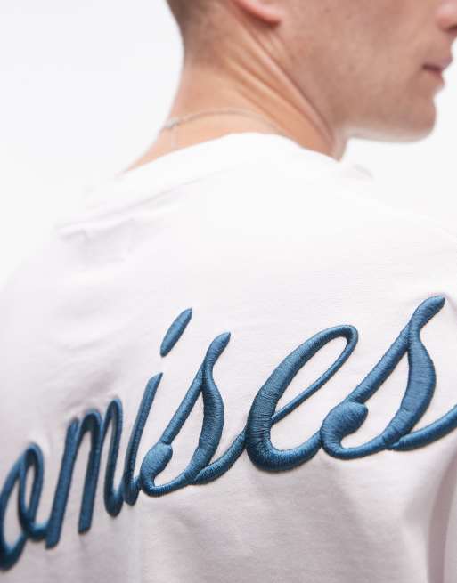 Topman - T-shirt épais ultra-oversize avec broderie « Promises » - Blanc/vert, 4 de 4