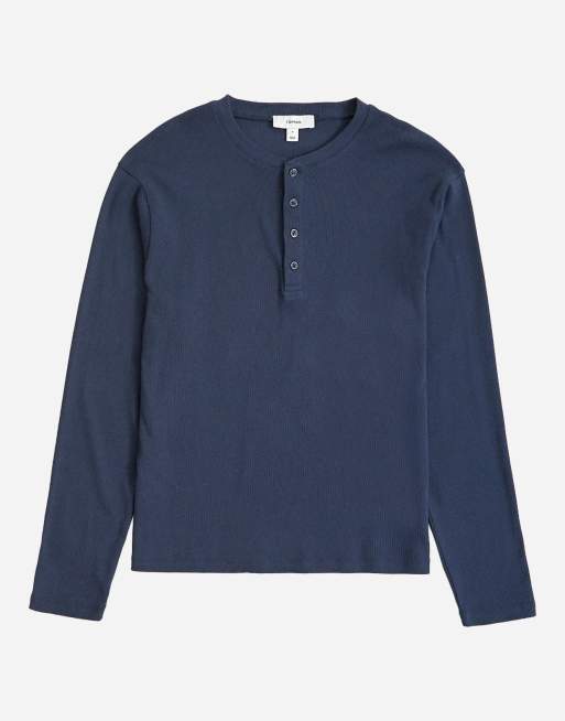 Topman t-shirt Henley côtelé à manches longues coupe slim bleu marine, 6 de 7