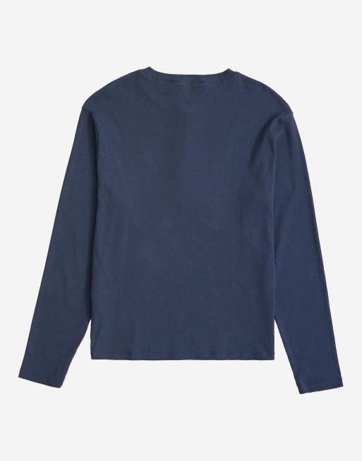 Topman t-shirt Henley côtelé à manches longues coupe slim bleu marine, 7 de 7