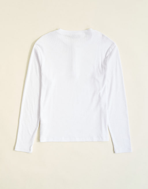 Topman t-shirt Henley côtelé à manches longues coupe slim en blanc, 7 de 7