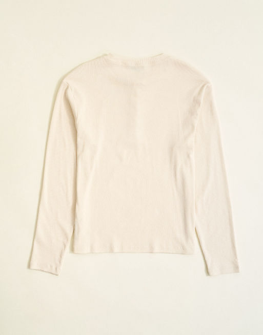 Topman t-shirt Henley côtelé à manches longues coupe slim en écru, 7 de 7