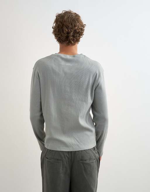 Topman t-shirt henley côtelé coupe slim à manches longues en gris clair, 4 de 5