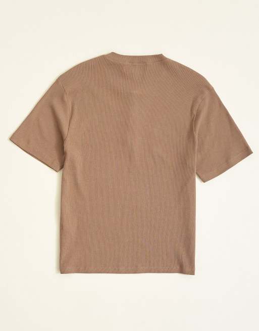 Topman T-shirt henley slim fit a coste marrone chiaro, 7 di 7
