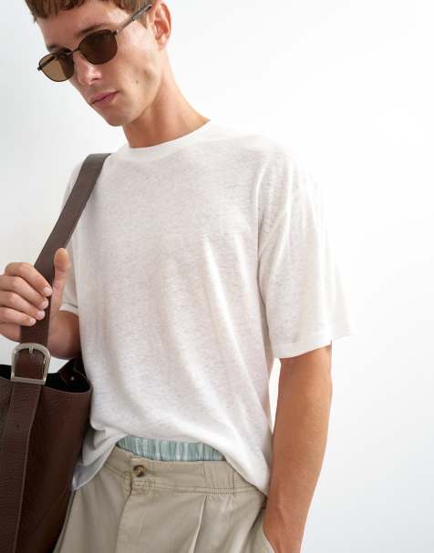 Topman T-shirt i hørblanding med afslappet pasform i ecru - view 1