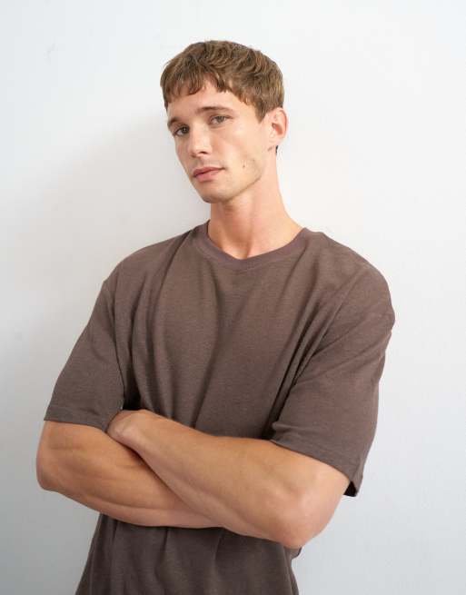 Topman T-Shirt in Braun mit Relaxed Fit und Leinenmix, 4 von 5