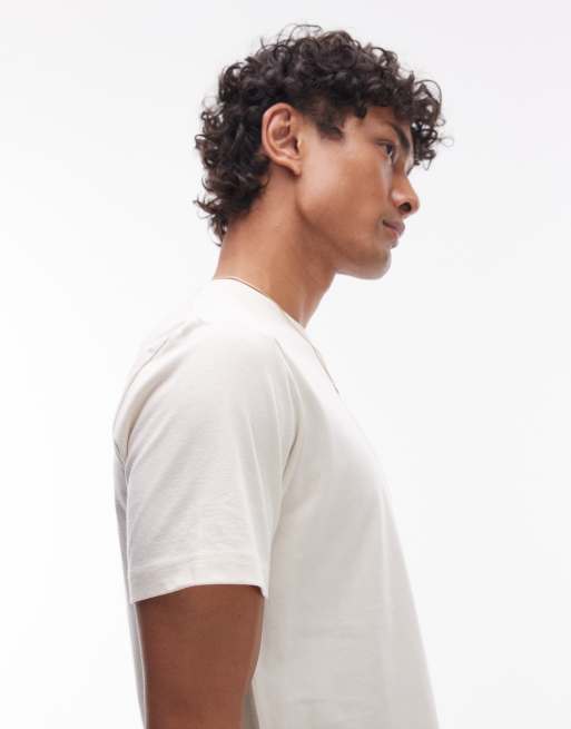 Topman – T-Shirt in Ecru in regulärer Passform