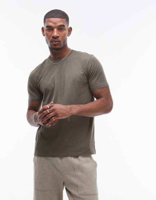 Topman – T-Shirt in Khaki in regulärer Passform