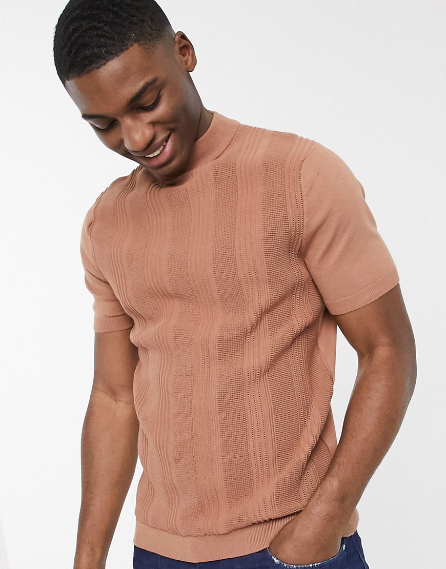 Topman - T-shirt in maglia marrone
