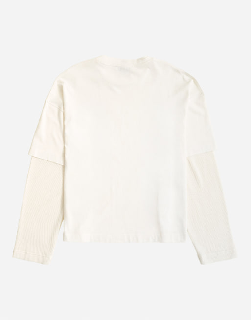 Topman T-Shirt in Relaxed Fit mit Lagenoptik und Waffelärmel in Ecru, 7 von 7