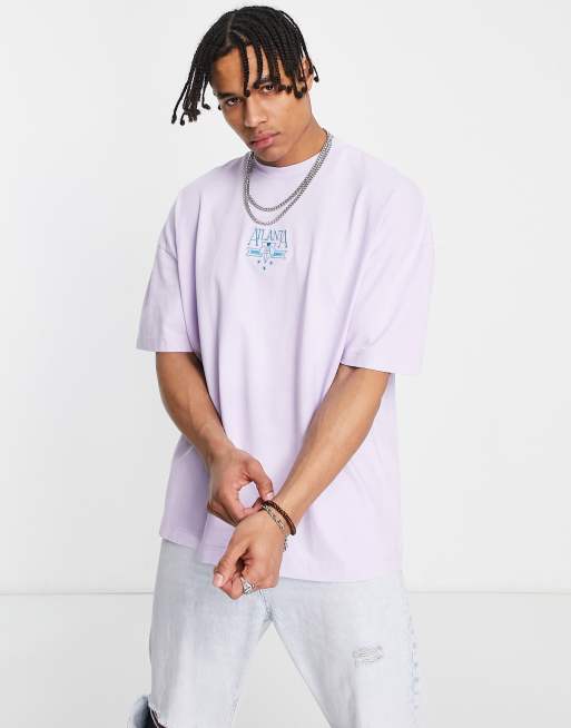 Topman – T-Shirt in verwaschenem Flieder mit „Atlanta“-Stickerei und extremer Oversize-Passform