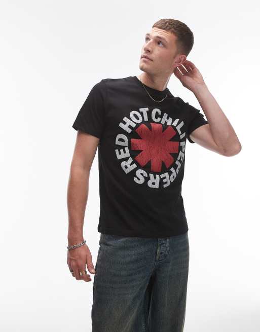 Topman – T-Shirt in verwaschenem Schwarz mit „Red Hot Chilli Peppers“-Print und in regulärer Passform