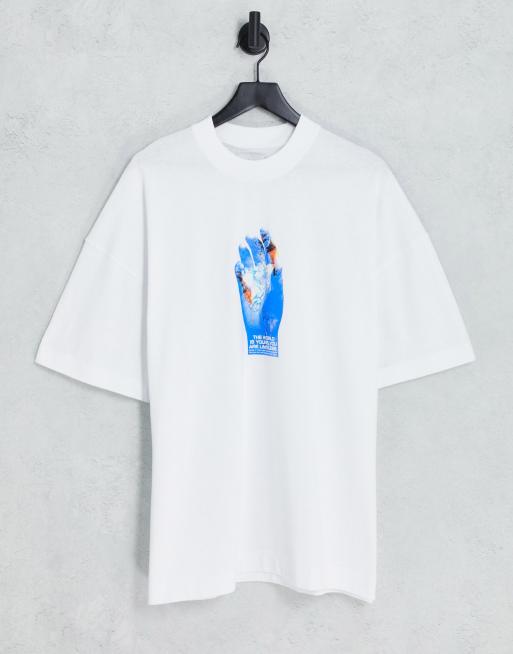 Topman – T-Shirt in Weiß mit extremer Oversize-Passform und Hand-Print