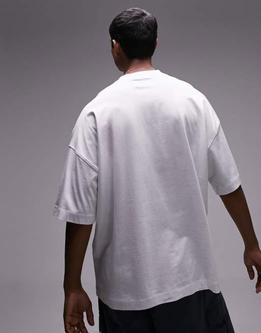 Topman – T-Shirt in Weiß mit Kranich-Tattoo-Stickerei und extremem Oversize-Schnitt, 4 von 4