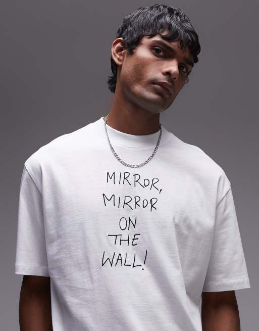 Topman – T-Shirt in Weiß mit „Mirror, Mirror“-Stickerei und Oversize-Schnitt
