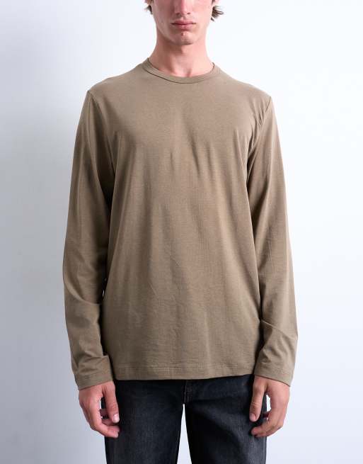 Topman - T-shirt leggera a maniche lunghe regular fit kaki