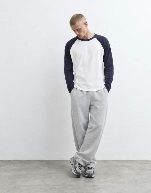 Topman T-shirt med afslappet pasform, cropped, lange raglanærmer i navy og hvid, 7 af 9