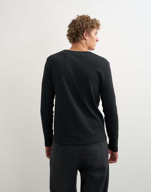 Topman t-shirt med smal passform, ribbad och långärmad, i svart, 2 av 5