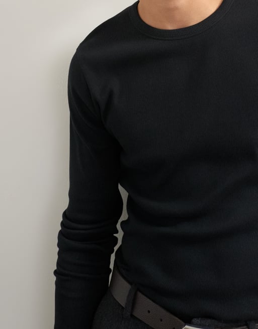 Topman t-shirt med smal passform, ribbad och långärmad, i svart, 3 av 5