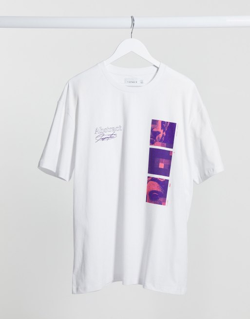 Topman - T-shirt met abstracte geblokte print in wit