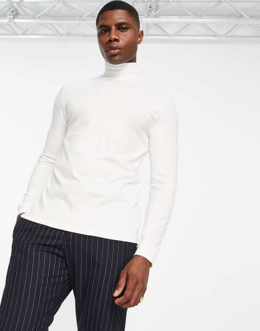 Topman - T-shirt met col en lange mouwen in ecru