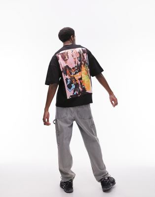 Topman - T-shirt met extreem oversized pasvorm en future patchprint op de voor- en achterkant in zwart