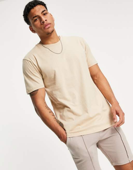 Topman - T-shirt met lange pasvorm in kiezelkleur