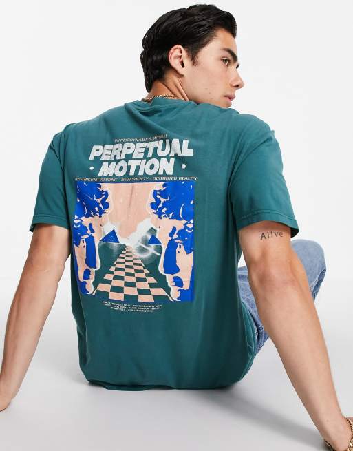 Topman - T-shirt met 'Motion' print op de voor- en achterkant in groen met wassing