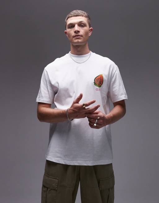 Topman - T-shirt met oversized pasvorm en badges in wit