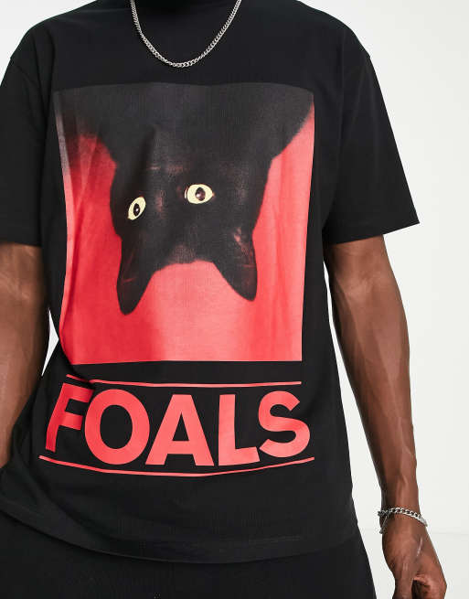 Topman - T-shirt met oversized pasvorm en 'Foals' kattenprint in zwart