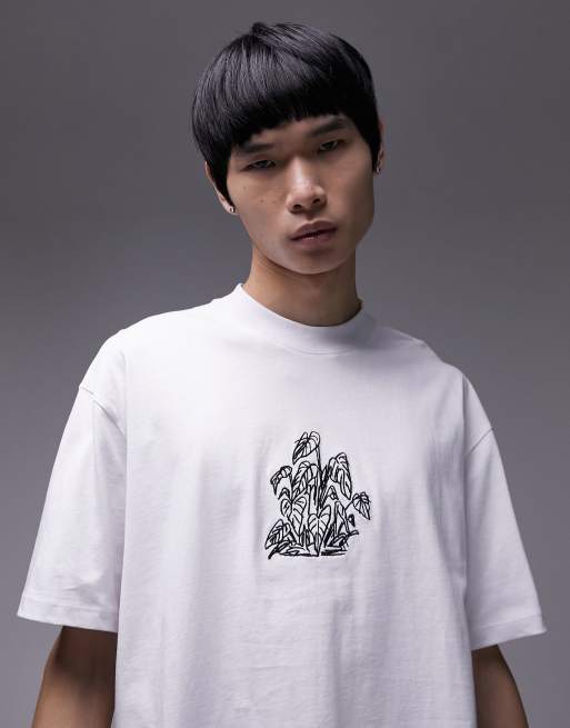 Topman - T-shirt met oversized pasvorm en hartenprint op de voor- en achterkant in wit