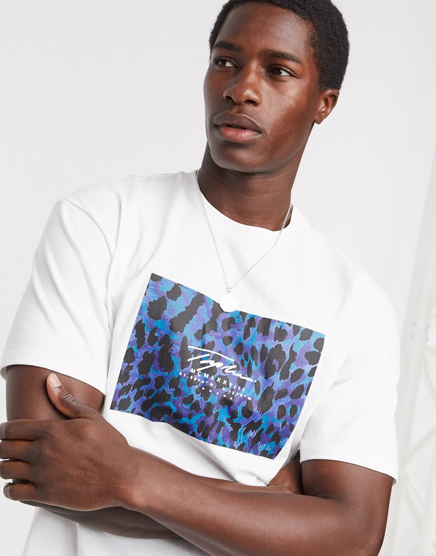 Topman - T-shirt met vierkante luipaardprint in wit