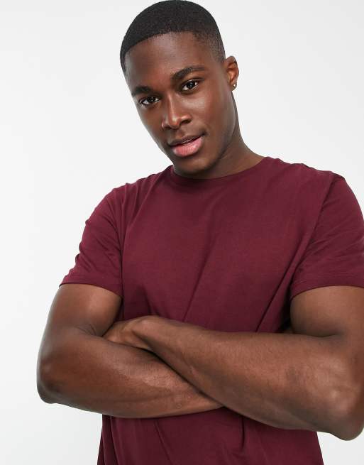 Topman – T-Shirt mit klassischer Passform in Burgunderrot
