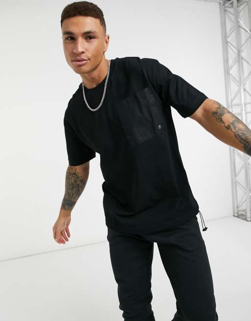 Topman - T-shirt nera con cordini elastici in coordinato